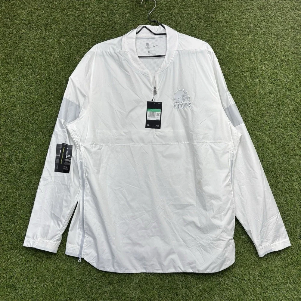 Nike Cleveland Browns Sideline Windshirt Mens XL White 1/4 Zip Long Sleeve NWT